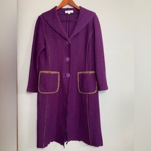 Vintage Ireland Coat Clodagh Callaghan 100% Boiled Wool Purple Art Gold Size 12